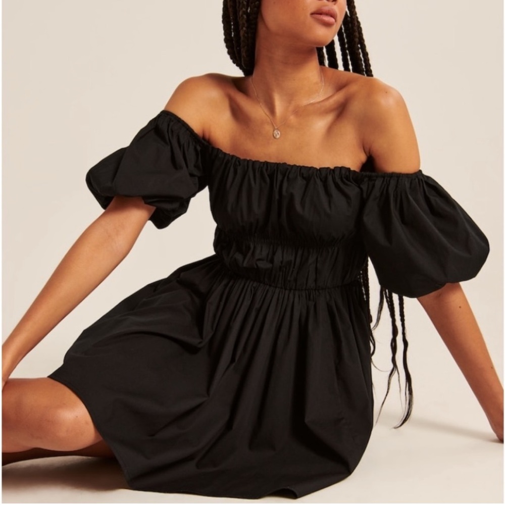 Off-The-Shoulder Puff Sleeve Mini Dress
